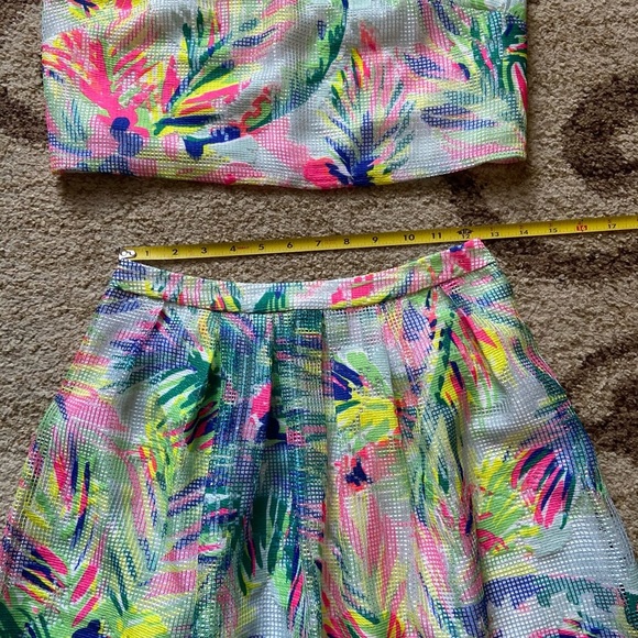 Lilly PULITZER Hilah Floral Print Mesh Skirt & Top Set Neon Multicolor SZ 00 XXS - Picture 14 of 15